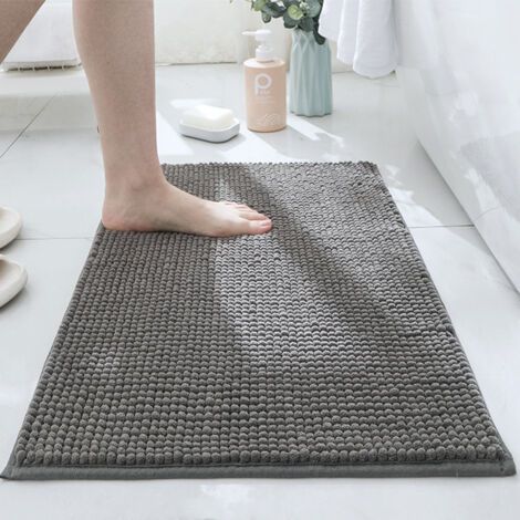 Tapis de salle de bain gris foncé 4060cm chenille ultra doux absorbant lavable en machine adapté aux sols de salle de bain, 1 pièce