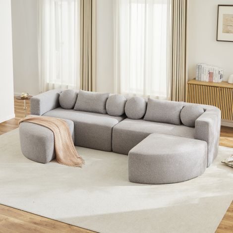 Canapé-lit modulaire — Emballage entièrement compressé, tissu en chenille, aucun assemblage requis — Modèle gris — L 292 x P 165 x H 68 cm (1/4)