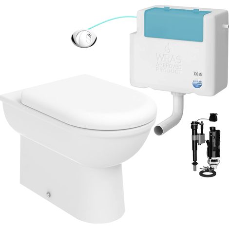 Gloss White D Shape Back to Wall Toilet and Concealed Cistern Set - Side Entry