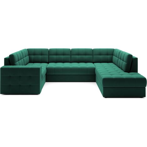 Canapé d'angle convertible MONTEZA vert 299 cm avec coffre et couchage (1/5)