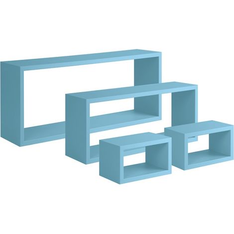 Ensemble de 4 étagères murales, meuble de salle de bain, étagère murale, étagère fixée au mur, bleu Baltique, 75 x 30 x 15,5 cm, 60 x 25 x 15,5 cm et 2 x 25 x 15 x 15,5 cm - Merlino (1/4)
