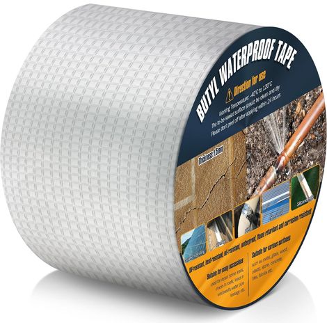Butyl Tape 100 mm (W) x 5 m (L) Aluminium Adhesive Tape Waterproof Adhesive Tape pour Repairing Roofs Pools PVC Pipes (1/5)