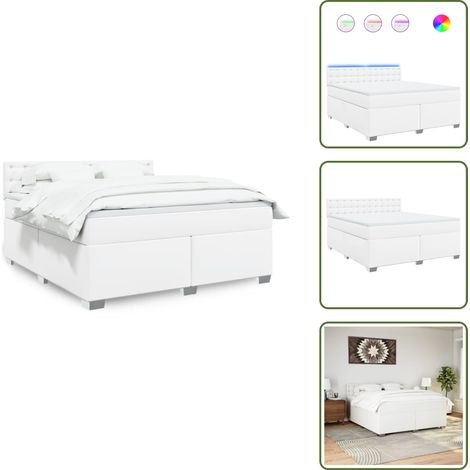 LED-Beleuchtung - vidaXL Boxspringbett mit Matratze Weiß 180x200 cm Kunstleder - Matratzenauflage (1/5)