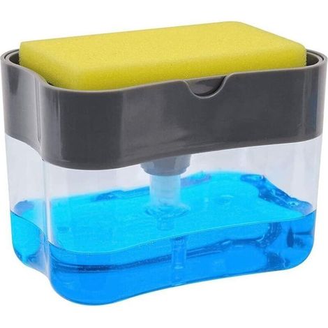 Distributeur de Liquide Vaisselle avec Eponge/Support Eponge et Distributeur de Savon - Organisateur D'évier avec L'éponge