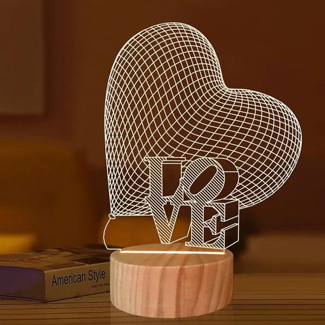 3D Illusion Veilleuse, Lampe Hologramme Coeur, Tri-ombrage Chaud LED Veilleuse De Chevet Enfants Chambre Décoration Romantique Saint Valentin Cadeau D'anniversaire Pour Fille Femmes Hommes (1/5)