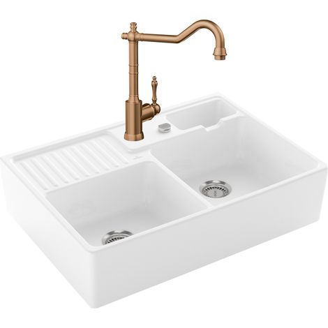 Evier VILLEROY ET BOCH Timbre d'office Tradition 2 bacs vidage auto + Robinet de cuisine Avia 2.0 Bronze