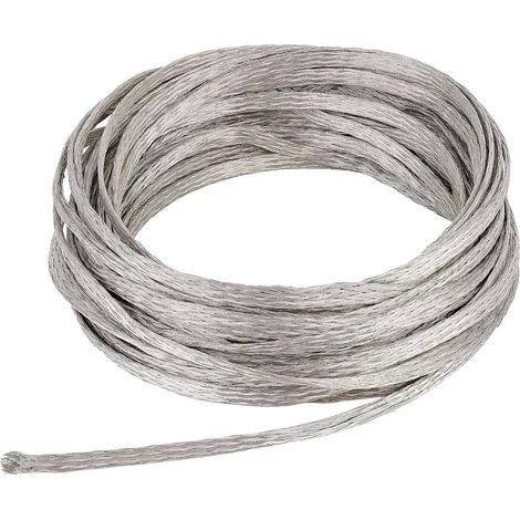 Fil Cuivre Etamé Tressé 8m 3mm, Fil Plat Flexible de Mise à la Terre pour la Mise à la Terre et la Réduction du Bruit, Épaisseur de 0.8mm (1/5)