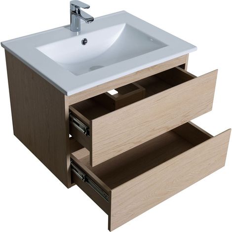 Mob-In – Ensemble meuble salle de bain 60cm – Vasque simple avec colonne 140cm – Décor chêne – Panneau mélaminé résistant — vue 3