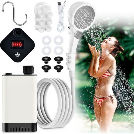 Ensemble de douche de camping, nouvelle pompe électrique rechargeable 2024 avec batterie 6000 mAh et indicateur de charge, pression d'eau réglable, pour les douches de camping (1/5)