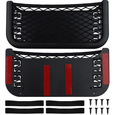 Lot de 2 filets de rangement pour voiture avec vis et bande élastique, auto-adhésifs, multifonctionnels, pour dossier de siège (1/5)