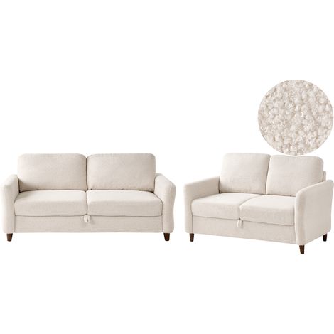 Conjunto de sala de estar moderno de 5 plazas tapizado de bouclé con reposabrazos sofás 2 y 3 plazas beige Mare
