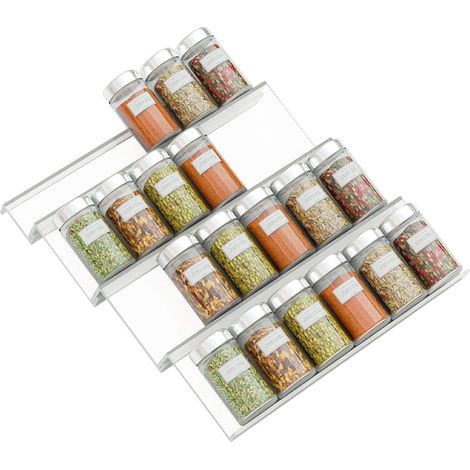 4 niveaux – range épices extensible en PVC pour le tiroir de cuisine – rangement de tiroir pour épices, condiments, aromates, etc. transparent