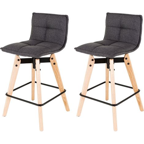 Lot de 2 tabourets de bar en tissu gris et pieds chêne - KALMAR
