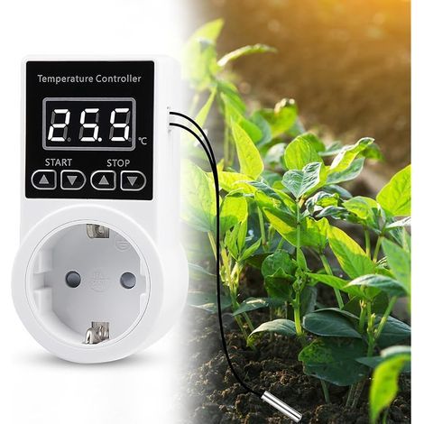 Prise thermostatique, régulateur de température, régulateur de température numérique avec capteur, interrupteur de température étanche, thermostat intelligent, chauffage pour serre, récipient (1/5)