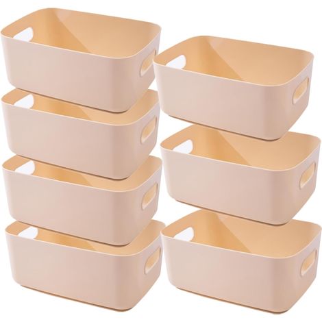 Lot de 7 boîtes de rangement en plastique avec poignées - 25 x 18 x 10 cm - Pour salle de bain et cuisine - Beige