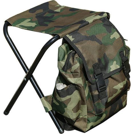 Chaise de pêche pliante 2 en 1, sac à dos portable pour randonnées en plein air, pêche sur la plage, camping-camouflage (1/5)