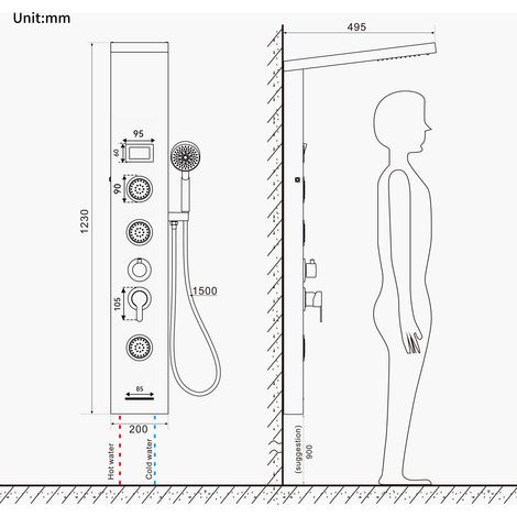 Auralum Panneau Colonne Douche Hydromassante Carrée Acier Inox avec Écran LCD et Lumières LED Multifonction à 3 Jets de Massage