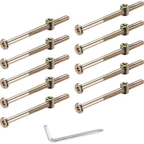 lot de 10 boulons m6, 10 écrous, clé allen, acier carbone, plaqué zinc, pour meubles, lits, chaises (1/4)