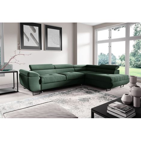 Ecksofa mit Schlaffunktion DECLAN Stoff Poso Grün Ottomane Rechts