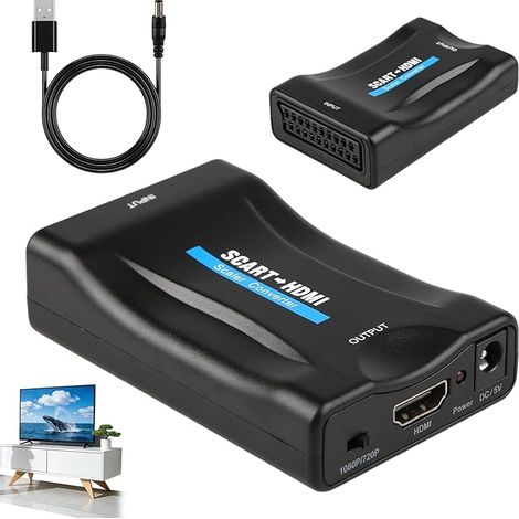 Adattatore da SCART a HDMI, convertitore da SCART a HDMI 720p/1080p con cavo USB, audio e video HD plug and play per TV, DVD, VHS, videoregistratore, decoder, PS1, PS2, PS3, Xbox, Blu-ray, monitor, pr (1/5)