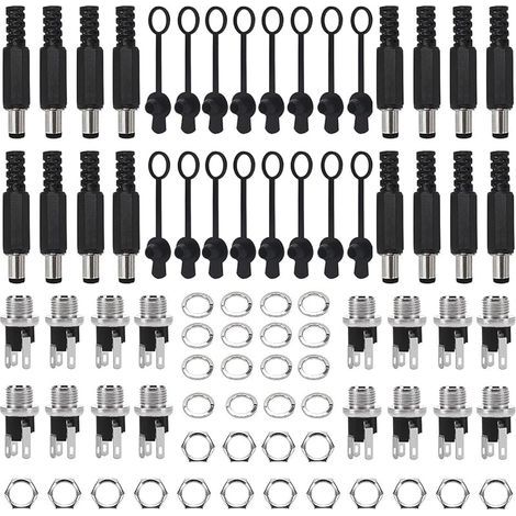 80 Pièces CC Connecteurs à Souder Adaptateurs 5.5 x 2.1 mm & 5.5 x 2.5 mm, Prise Jack Mâle + Douilles Femelle, avec Capuchon en Caoutchouc, pour Audio/Vidéo/Téléphone/CCTV (1/5)