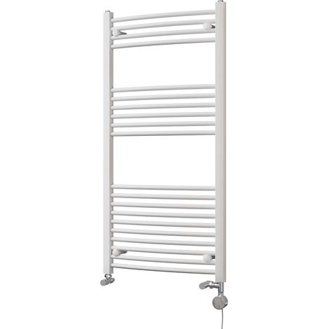 Zennor - White Dual Fuel Towel Rail H1200mm x W600mm Thermostatic - Curved (1/3)