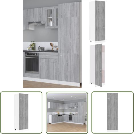 The Living Store Armoire à réfrigérateur Sonoma gris 60x57x207 cm Bois - Armoire De Cuisine - Meuble De Cuisine - Rangement Cuisine - Placard Cuisine - Armoire Réfrigérateurs (1/5)