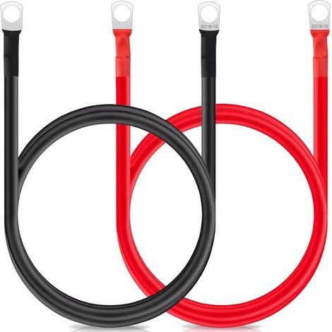 Câble onduleur de batterie de 1 m 5 AWG/16 mm² 12 V - Câble de batterie rouge et noir pour auto avec bornes SC16-10 - Fil flexible en cuivre pour moto, solaire, camping-car et marine (1/5)