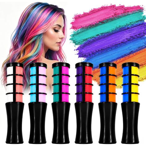 12 tizas para el cabello de doble cabeza, tinte temporal para el cabello, color de cabello lavable, para cumpleaños o regalos para niñas, para carnaval, fiesta, Navidad, para accesorios para el cabell (1/5)