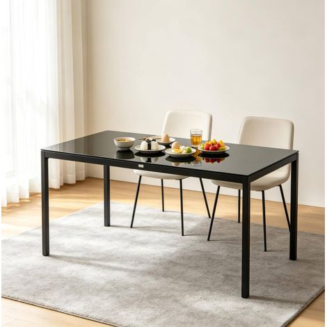 Table de jardin rectangulaire en aluminium et verre trempé noir 180 x 80 x 72 cm OKWISH (1/5)
