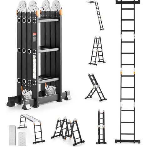 Échelle pliante multifonction 7-en-1, escabeau 3 marches avec planche de travail, hauteur max 3,7 m, charge 150 kg, usage intérieur/extérieur. (1/5)