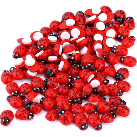 100 pièces/sac Autocollants Muraux Coccinelles en Bois pour Décoration Maison - Activité Manuelle Enfants (1/5)