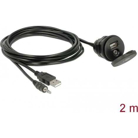 Delock Audiokabel USB Typ A Stecker + 3,5 mm 4 Pin Klinkenstecker  Einbaubuchse mit Verschlussdeckel USB Typ A Stecker + 3,5 mm 4 Pin Klinkenbuchse 2