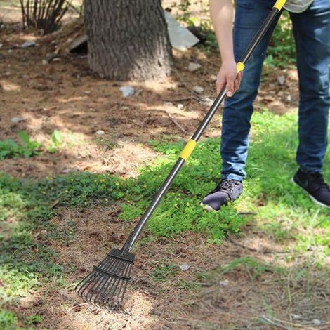 Garden Rake Small Leaf Rake 70" Metal Garden Rake with 11 Teeth 8.5" Wide Adjustable Steel Handle for Lawn, Yard, Shrub, (1/5)