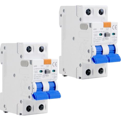 Interrupteur Différentiel 16A 30mA 1P+N, Disjoncteur Différentiel Type AC RCBO 6KA Disjoncteur Différentiel, Protection Contre les Surcharges et les Courts Circuits-2PCS (1/5)