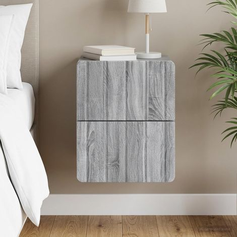 Table de chevet murale avec 2 tiroirs en bois d’ingénierie Sonoma gris 33 x 34,5 x 43 cm - PANGIVO (1/5)