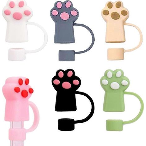 Lot de 6 bouchons anti-poussière en silicone en forme de griffe de chat pour pailles, colorés. (1/5)
