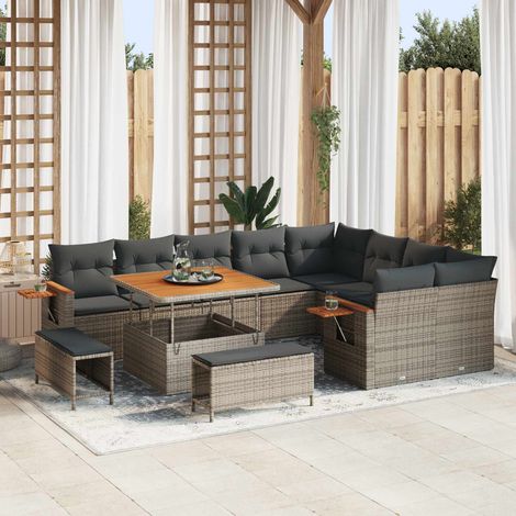 vidaXL Gartensofa-set 12 pcs Grau Poly-Rattan (1/5)