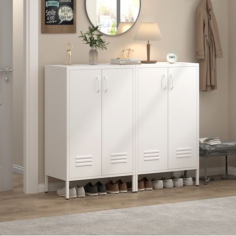 Armario metálico blanco con 2 puertas y 2 estantes ajustables, patas niveladoras y ventilación (1/5)