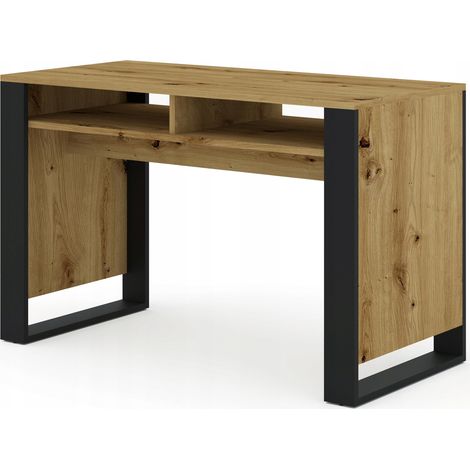 Bb-Loisir – Bureau droit 120x55cm chêne artisan noir – 2 niches intégrées – Panneau laminé 16mm – Hauteur 75cm pour espace de travail confortable (1/4)