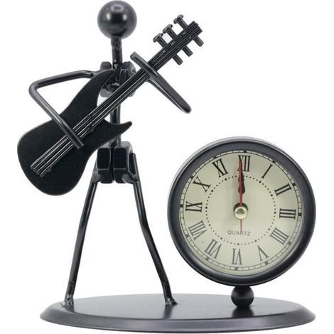 Uhr – Vintage – Metall – Schwarz – Gitarrenfigur – Schreibtischdekoration (1/4)