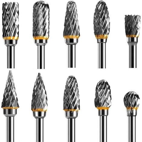 Cool rectifieuses for sculpture on wood, carbide of tungsten, double rod, 10 pieces, rod of 1/8 inch, for tool rotary, for sculpture on wood, polishing of the, engraving, drilling (1/5)