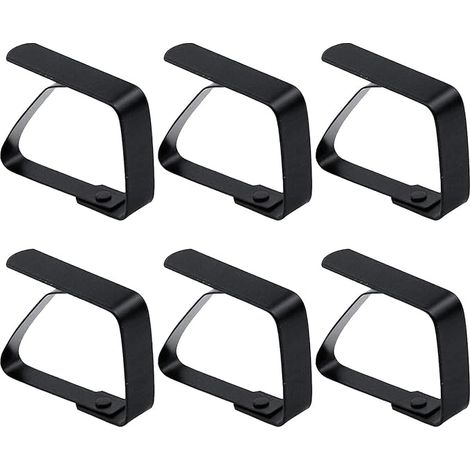 Juego de 6 pinzas grandes de acero inoxidable para manteles - 8 x 7 cm - Para uso familiar, al aire libre, picnics, fiestas, bodas - Aptas para muchos tipos de mesas - Negras (1/5)
