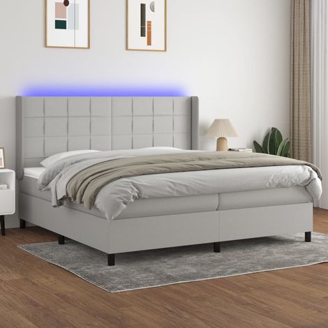 Lit Adulte - Sommier tapissier matelas et LED - Ensemble de lit tapissier - Chambre Intérieur Gris clair 200x200 cm Tissu XRKJY4352689 (1/5)