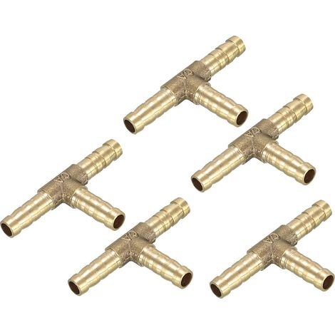 Laiton Barbillon Tuyau Raccord 1/4" 6mm ID Té T 3 Voie Connecteur (Ensemble de 5) (1/5)