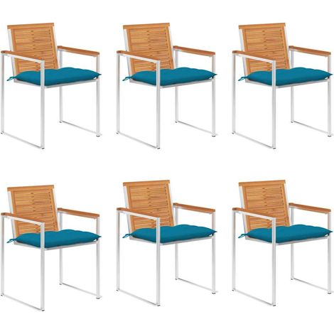 Lot de 6 Chaises de jardin - Chaises d'extérieur pour terrasse/jardin avec coussins Bois d'acacia solide BV518524 - BonneVie (1/5)