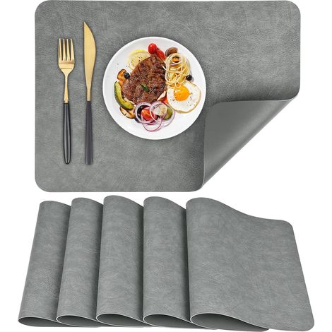 Lot de 6 Sets de Table, Cuir PU, Résistant Chaleur, Lavable, Imperméable, Pour Cuisine Restaurant Hôtel (1/5)