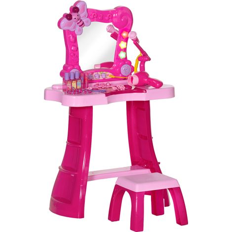 15-teiliges Kinder-Schminktisch-Set mit Hocker und Spiegel, Licht, Musikanlage, Mikrofon, Haartrockner und Stauraum