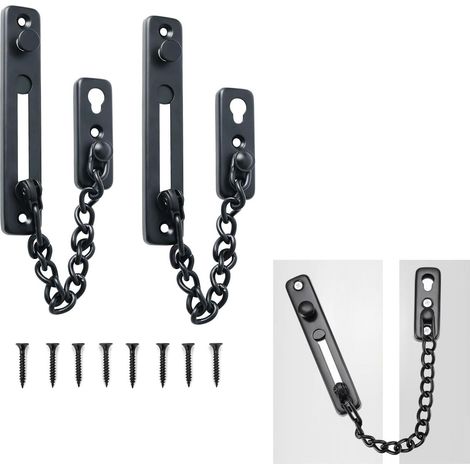 2 - Chaîne De Sécurité - Entrebâilleur - Acier Inoxydable Avec Bouton Anti-effraction - Pour Portes Intérieures Bois Et Métal - Noir