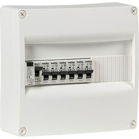 Tableau électrique pré-équipé 1 rangée 13 modules – Disjoncteurs 2x10A + 2x16A + 2x20A – Installation en saillie – Norme CE – Nalto